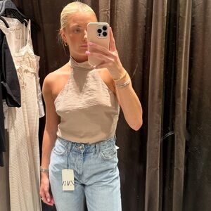 Zara Cream Fitted Halter Tank Top